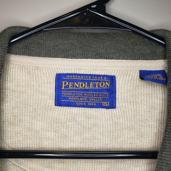 Pendleton Sweater Mens Full Zip 2 Pockets Beige Tan 100% Cotton Collar XL - Picture 3 of 6